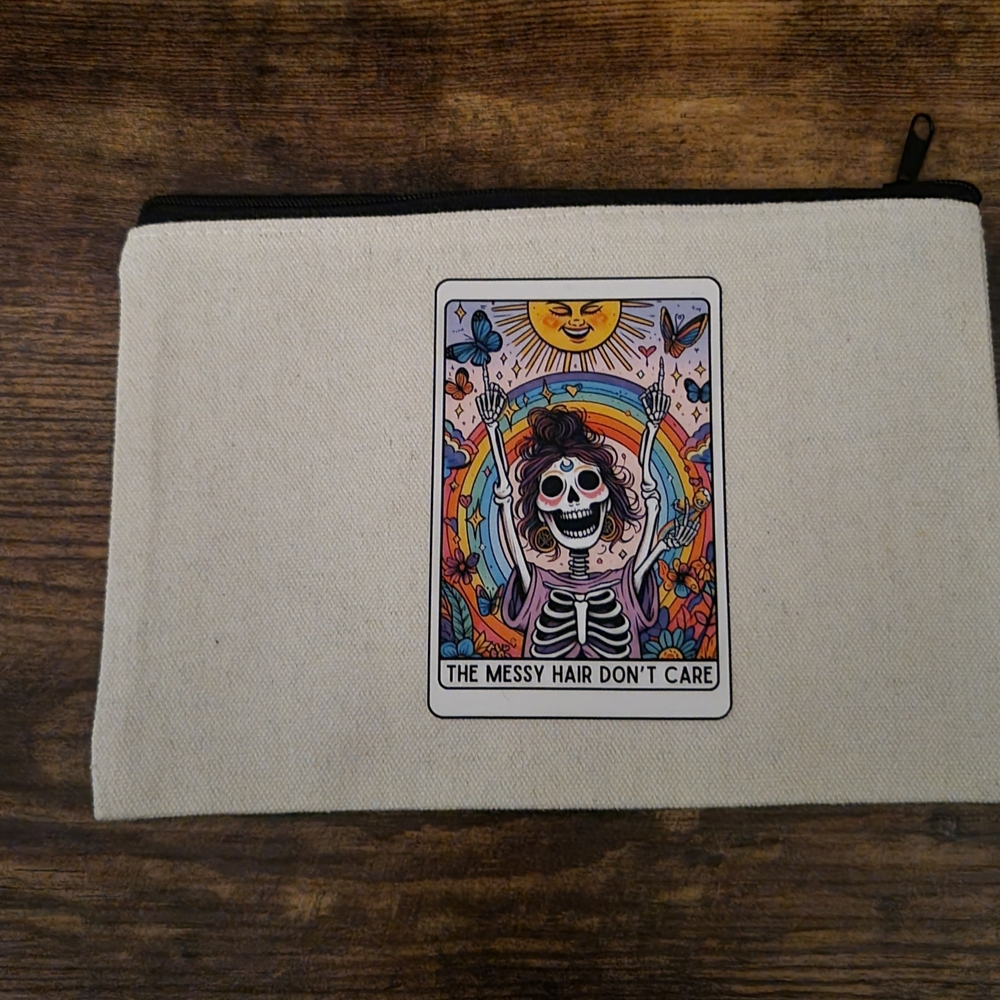 Canvas Pouch with Skeleton and Rainbow Design